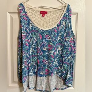Lilly Pulitzer for Target Vibrant Blue and Pink Hi Low Blouse - Plus Size 1X
